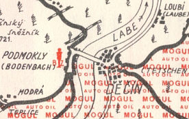 Extract from ca1935 BZ map of Czechoslvakia (Decin area)