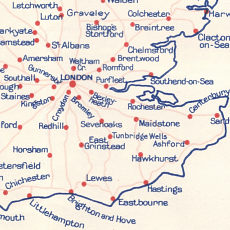 Southeast England from late 1930s Esso Diesel map of Britain
