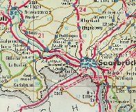 Extract from 1962 Aral map showing the Saar