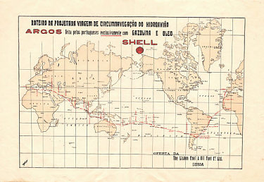 pre-1927 Shell map of the World promoting the proposed flight of the Argos seaplane