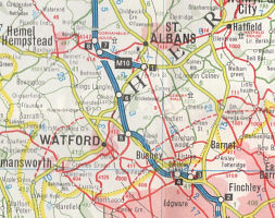 Watford vicinity from 1973 Texaco map