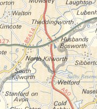 1977 Shell map of Husbands Bosworth area (AA)